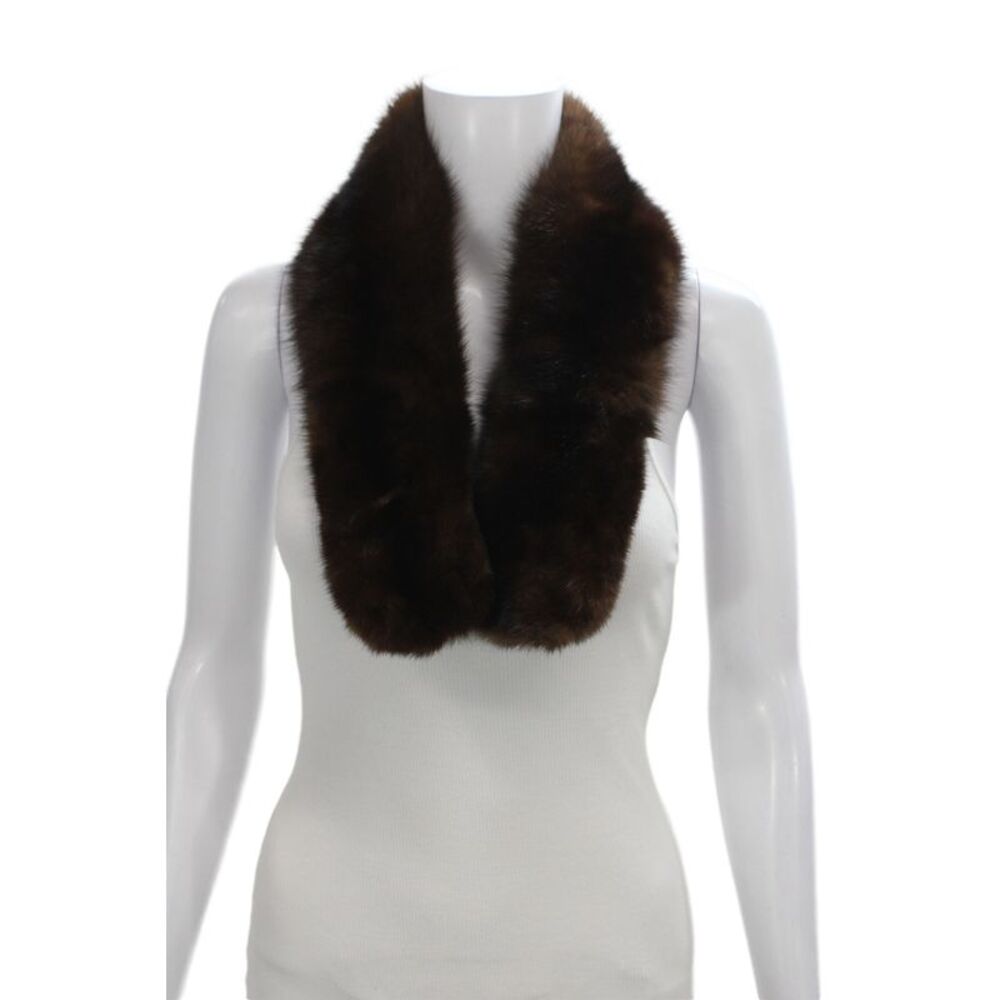 Designer Womens Hook Front Mink Fur Scarf Brown 33"x4"
